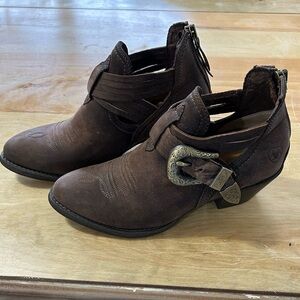 Ariat Boots Women 6.5B Dulce Leather Western Ankle Brown Buckle Cutouts 2.5 Heel